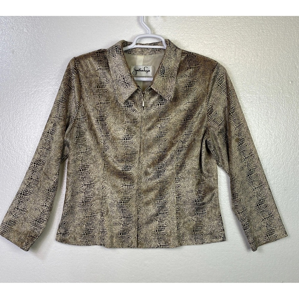 Vintage Jonathan Logan Jacket Womens Sz L Animal Print  Zip up Long sleeve Chic‎